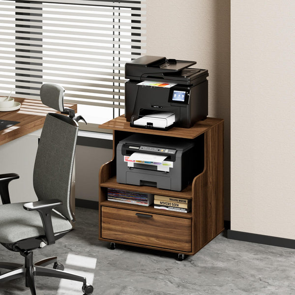 Rolling Printer Stand with Drawer & 3-Tier Storage Shelves