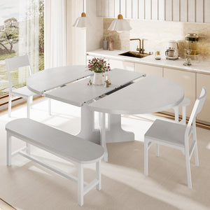 5-Piece Extendable Round Dining Table Set with Chairs and Benches