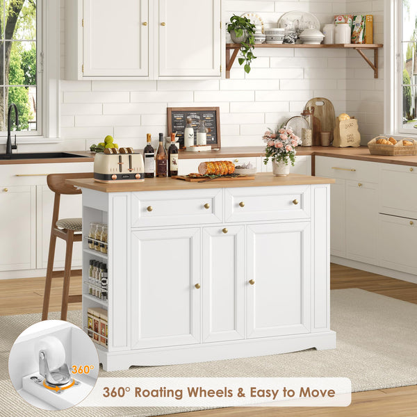 Kitchen Island with Storage & Drop Leaf Countertop