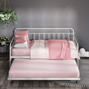 Twin Daybed and Trundle Frame Set – Steel Slat Support, White