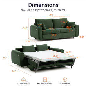 Queen Sleeper Sofa Bed with USB Charging & Memory Foam Mattress