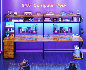 L-Shaped Desk with Hutch, Drawers & Power Outlet