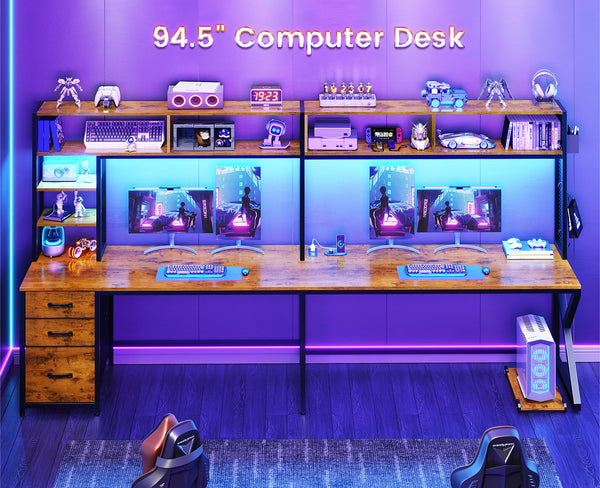 L-Shaped Desk with Hutch, Drawers & Power Outlet