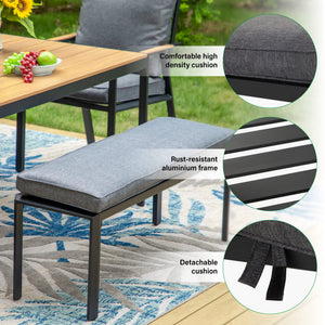 3-Piece Aluminium Patio Dining Set with Benches and Cushions