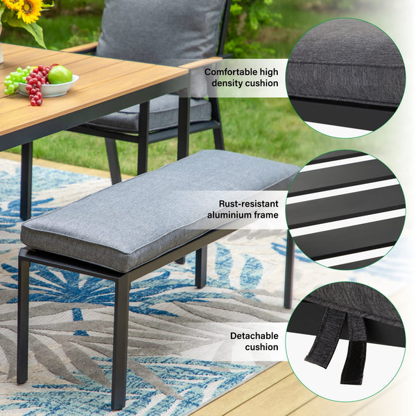 3-Piece Aluminium Patio Dining Set with Benches and Cushions