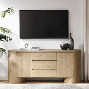 71-Inch Oval Wood Grain Sideboard with Doors and Drawers