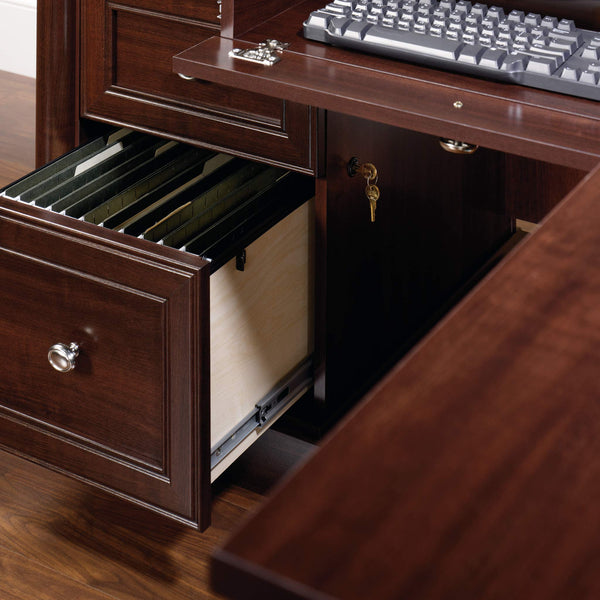 L-Shaped Executive Desk with File Cabinet & Keyboard Tray