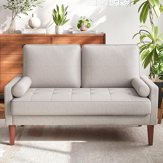 2-Seat Loveseat Sofa with Solid Wood Legs