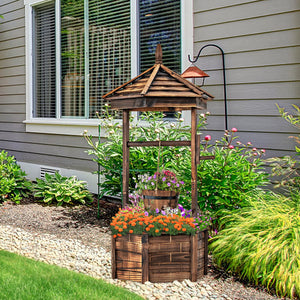 Wooden Wishing Well Planter with Hanging Bucket