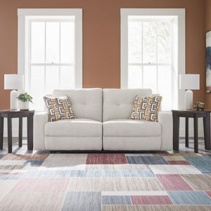 Beige Tufted Manual Reclining Sofa with Accent Pillows