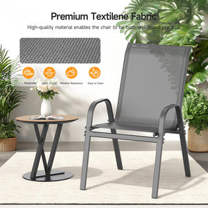 Stackable Patio Dining Chairs Set with Wide Seat & Metal Frame