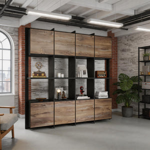 Tall Bookcase with Storage Cabinets & Open Shelves
