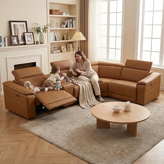 L-Shaped Power Recliner Sectional Sofa with Storage Console & USB Ports