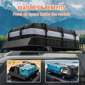 Rooftop Cargo Basket with Waterproof Bag – 250 lb Heavy-Duty Steel Roof Rack