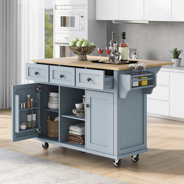 Rolling Kitchen Island with Storage & 3 Drawers