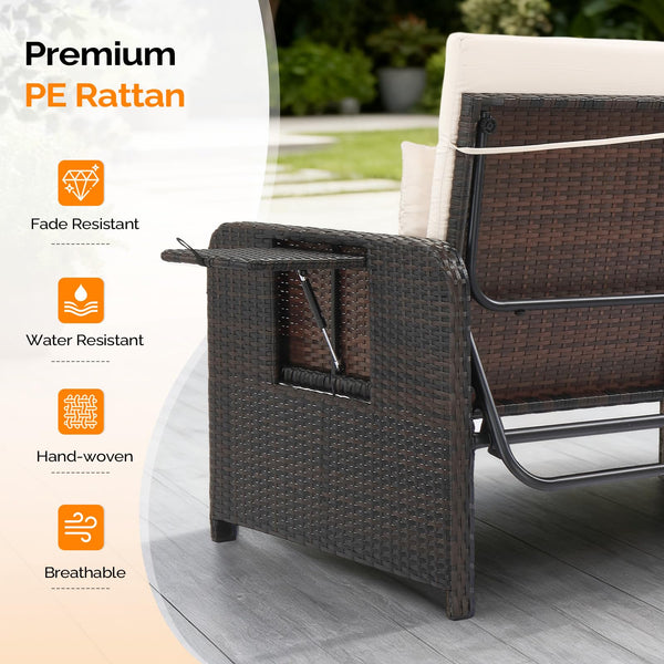 Convertible Patio Daybed with Storage Ottoman & Adjustable Backrest