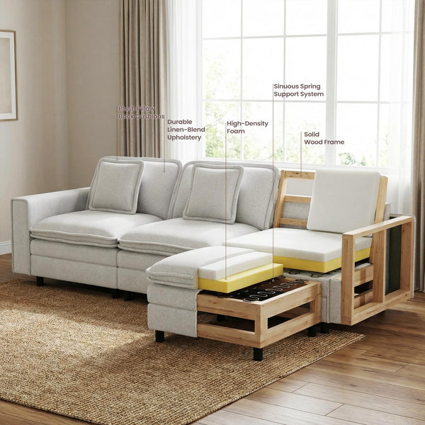 Modular Sectional Sofa with Ottoman – 4-Seat L-Shaped Cloud Couch