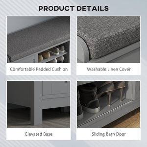 Entryway Shoe Storage Bench with Sliding Doors & Padded Seat