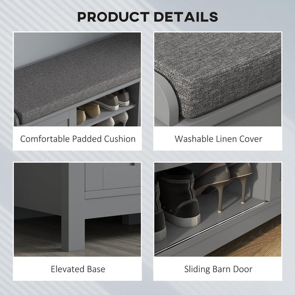 Entryway Shoe Storage Bench with Sliding Doors & Padded Seat