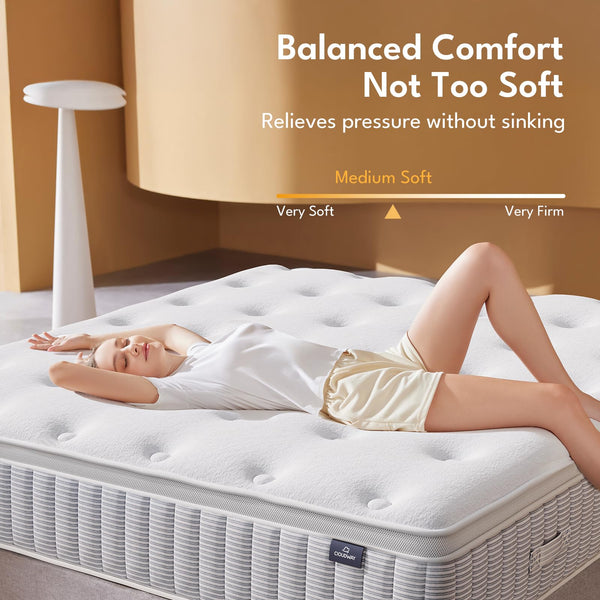 King Size Hybrid Mattress 12 Inch – Memory Foam, Zoned Coils, Edge Support