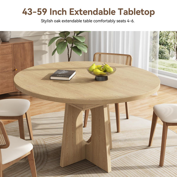 Extendable Round to Oval Dining Table, Seats 4–6, 59-Inch