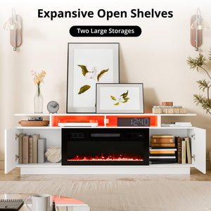 Electric Fireplace TV Stand with LED Backlight & Storage – 65" White