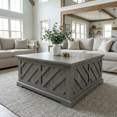 Lift-Top Coffee Table with Hidden Storage & Diagonal Pattern