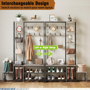 5-in-1 Hall Tree with Shoe Bench, Coat Rack & 4-Tier Shelves, Industrial