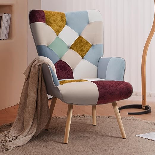 Plaid High Back Accent Chair with Adjustable Feet