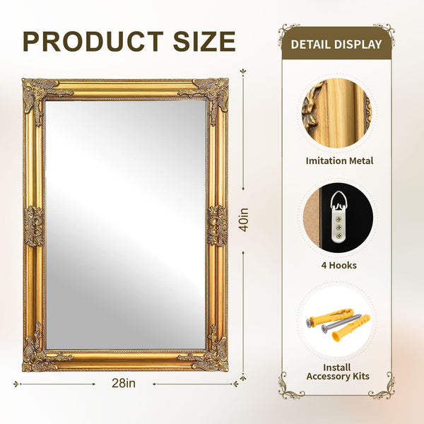 Vintage Gold Baroque Wall Mirror – Ornate Antique Frame