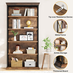 5-Tier Bookcase with X-Pattern Sides