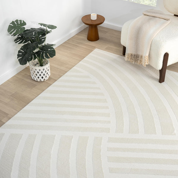 Cream Geometric Area Rug – Modern Soft Indoor Rug