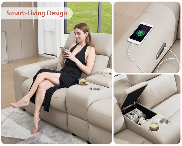 Power Recliner Sectional Sofa with Storage & USB Port