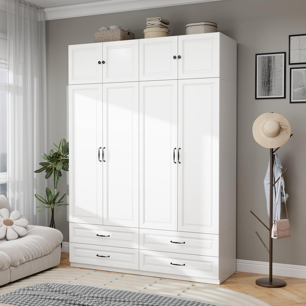 Tall Wardrobe Armoire with 4 Doors & 4 Drawers