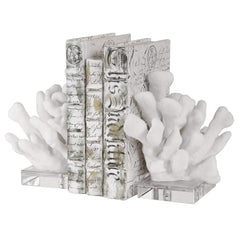 White Faux Coral Sculpture Bookends Set of 2