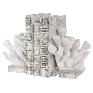 White Faux Coral Sculpture Bookends Set of 2