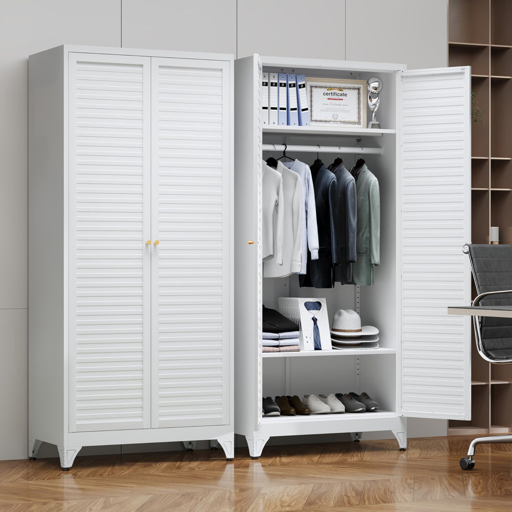 Metal Wardrobe Closet with Doors & Adjustable Shelves