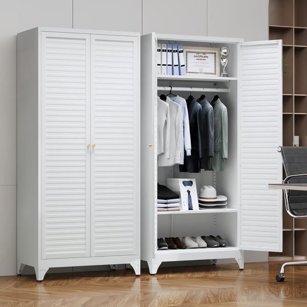 Metal Wardrobe Closet with Doors & Adjustable Shelves