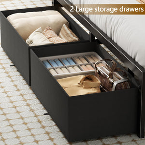 Queen Bed Frame with Storage Headboard, LED Lights & 2 Drawers