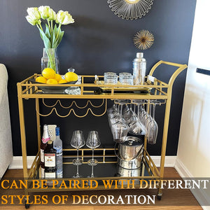 Gold 2-Tier Bar Cart with Wheels