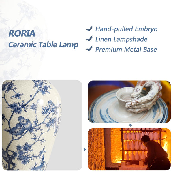 Chinoiserie Ceramic Table Lamp Set of 2 with LED Bulbs