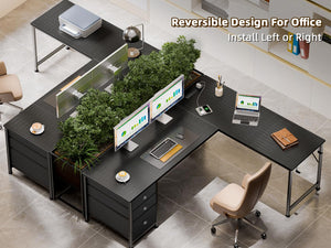 L-Shaped Computer Desk with Power Outlet & USB-C Port, Drawers, File Cabinet & Corner Storage