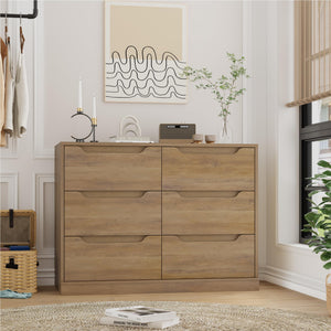 6 Drawer Double Dresser with Storage – Rustic Brown
