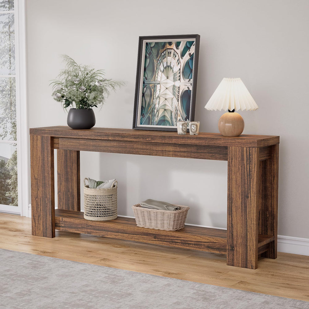 70.9" Extra Long Console Table with Storage – 2-Tier Farmhouse Entryway Table