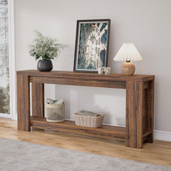 70.9" Extra Long Console Table with Storage – 2-Tier Farmhouse Entryway Table