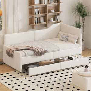 Twin L-Shaped Upholstered Daybed with Storage Drawers