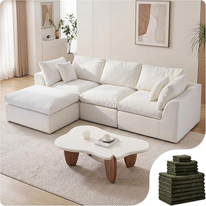 108" Cloud Modular Sectional Sofa with Ottoman & Washable Covers