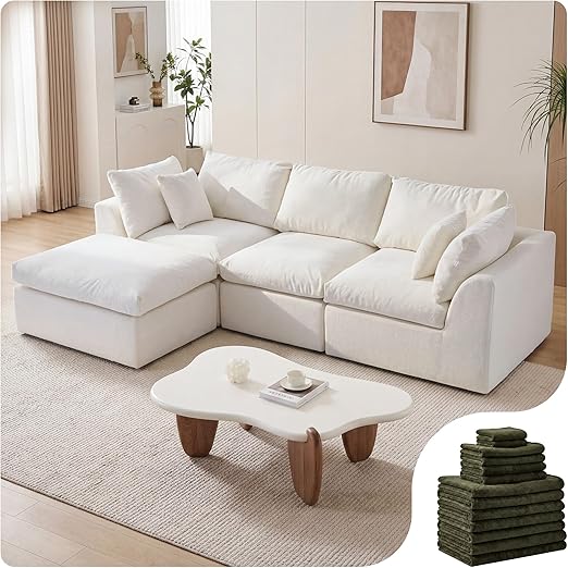 108" Cloud Modular Sectional Sofa with Ottoman & Washable Covers