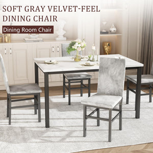 5-Piece Faux Marble Dining Table Set with 4 Upholstered Chairs