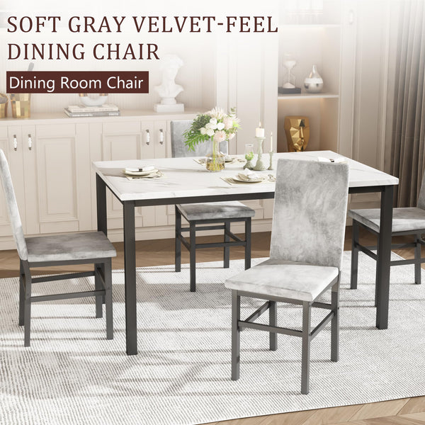 5-Piece Faux Marble Dining Table Set with 4 Upholstered Chairs
